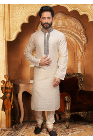 Gold Color Self Jacquard And Poly Fabric Kurta Set